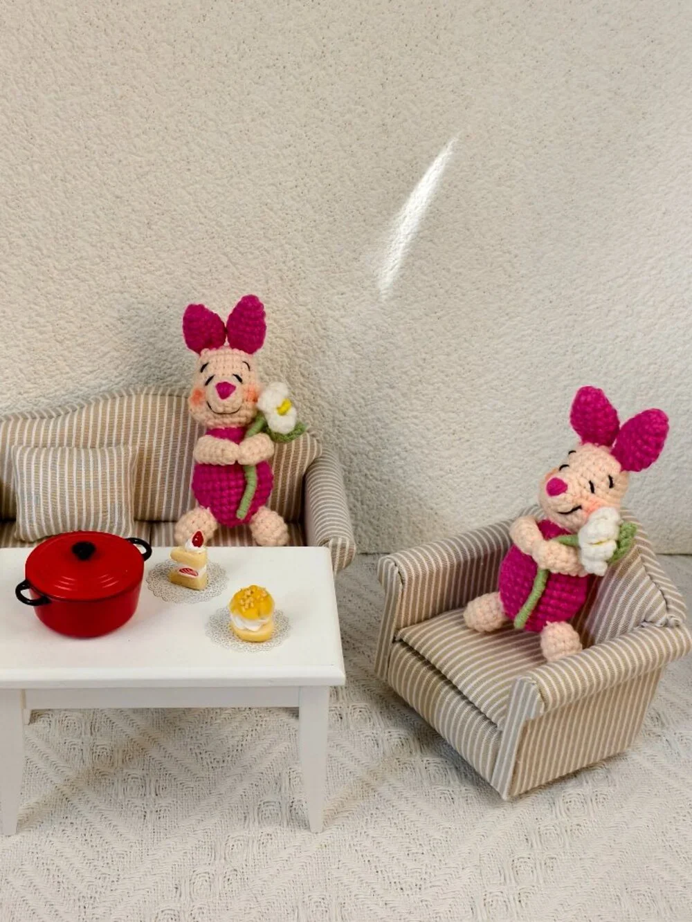 Handmade Amigurumi Crochet Piglet Holding Flowers Plushie